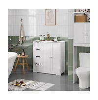 Yaheetech Bathroom Storage Cabinet with 4 Drawers and Double Doors