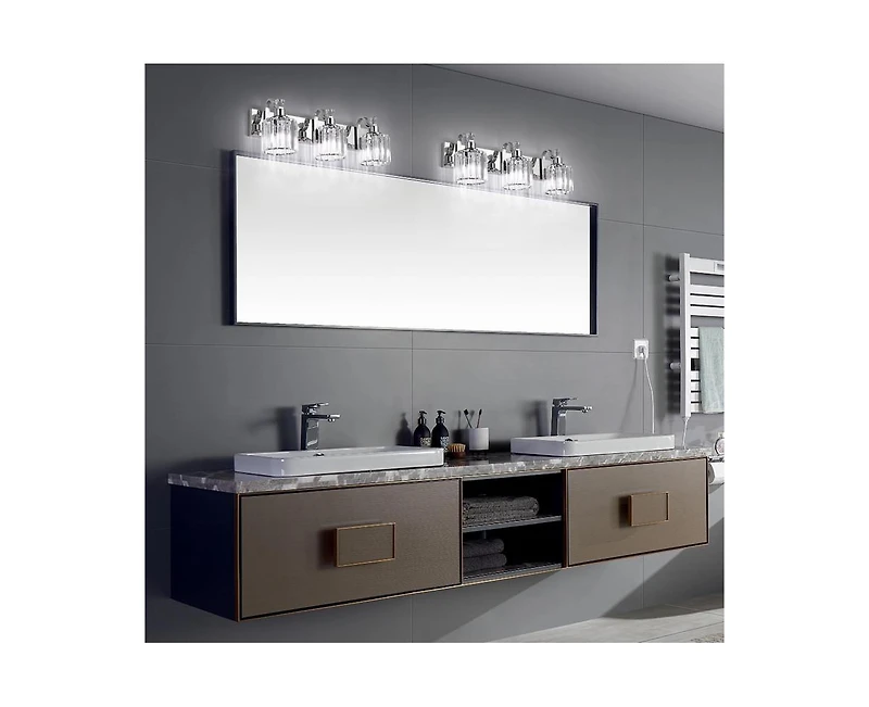 gaomon Led Modern Crystal Bathroom Vanity Lights Over Mirror, Chrome Bathroom Light Fixtures Wall Light (3-Light)