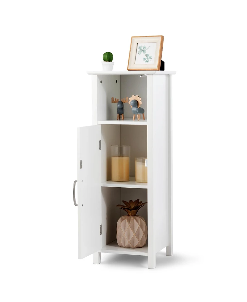 Gymax Bathroom Floor Storage Cabinet Free Standing w/ Single Door Adjustable Shelf