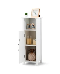 Gymax Bathroom Floor Storage Cabinet Free Standing w/ Single Door Adjustable Shelf