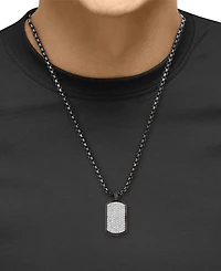 Effy Men's Zircon Cluster Dog Tag 22" Pendant Necklace (3-1/10 ct. t.w.) in Black Pvd Sterling Silver
