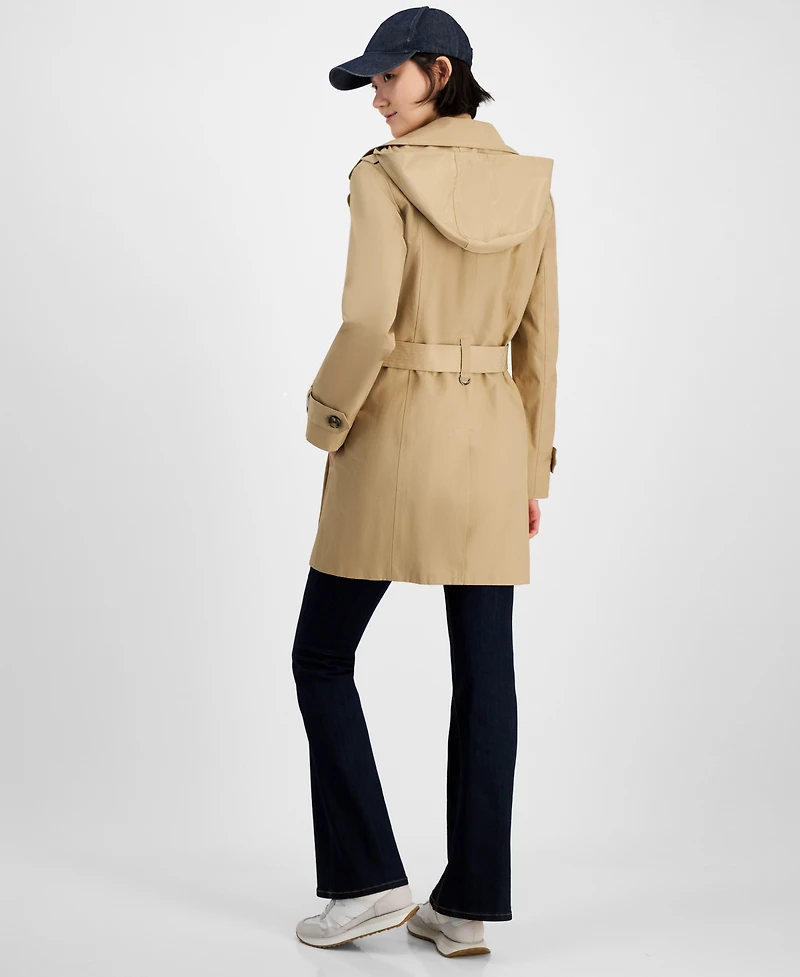 London Fog Women's Single-Breasted Hooded Belted Trench Coat