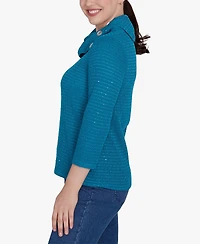 Ruby Rd. Petite Split Cowl Neck Sequin Knit Top