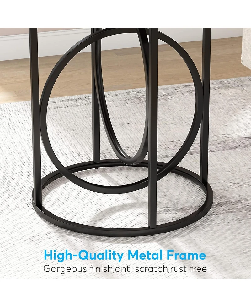 Tribesigns Modern Round End Table Set of Two with Thick Wood Top, 20”Sofa Side Table Coffee Table with Unique Black O-Shaped Base, Midcentury A