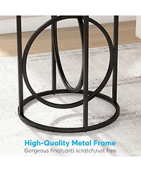 Tribesigns Modern Round End Table Set of Two with Thick Wood Top, 20”Sofa Side Table Coffee Table with Unique Black O-Shaped Base, Midcentury A