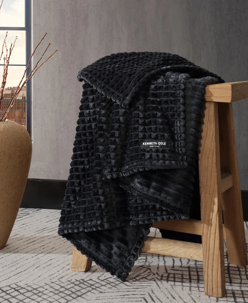 Kenneth Cole New York Solid Textured Jacquard Plush Throw, 60" X 50"