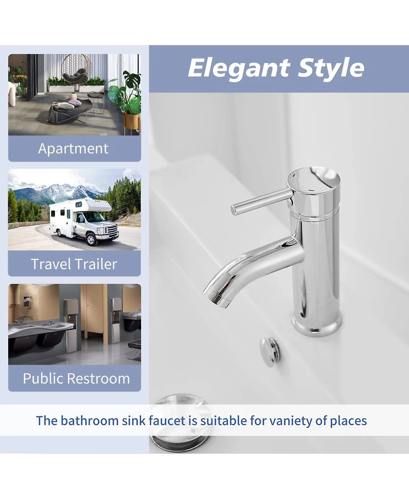 Greenspring Bathroom Sink Faucets Chrome Single Handle Lavatory Basin Bath Tap Deck Mount 1 Hole Modern Commercial Vanity Faucet Brass Lead-Free, with
