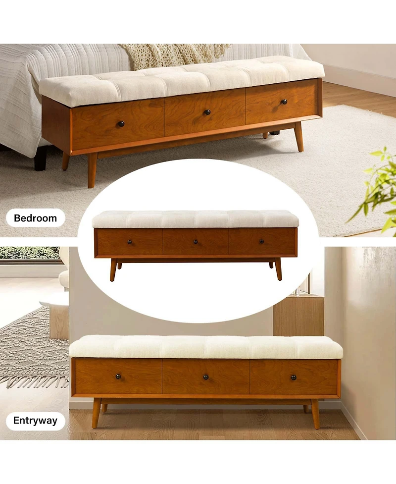 Hulala Home Midcentury Modern Dolly Upholstered Flip Top Storage Bench
