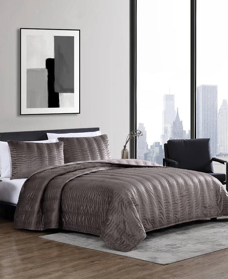 Closeout! Vera Wang Linear Stitch Velvet 3-Pc. Quilt Set