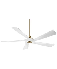 Possini Euro Design 60" Eloquent Indoor Outdoor Ceiling Fan 5 Blade Led Light Remote Control Brass Finish White Blades Damp Rated