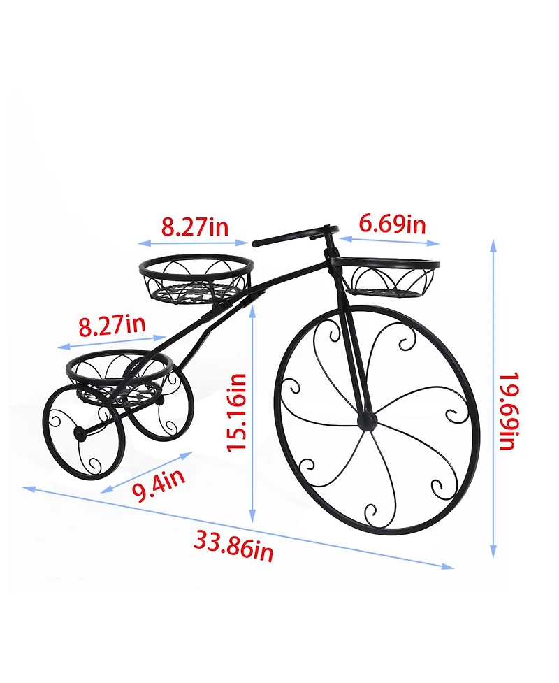 Unho Indoor Outdoor 3 Tiers Iron Garden Flower Stand Bicycle Shape Plant Rack Shelf