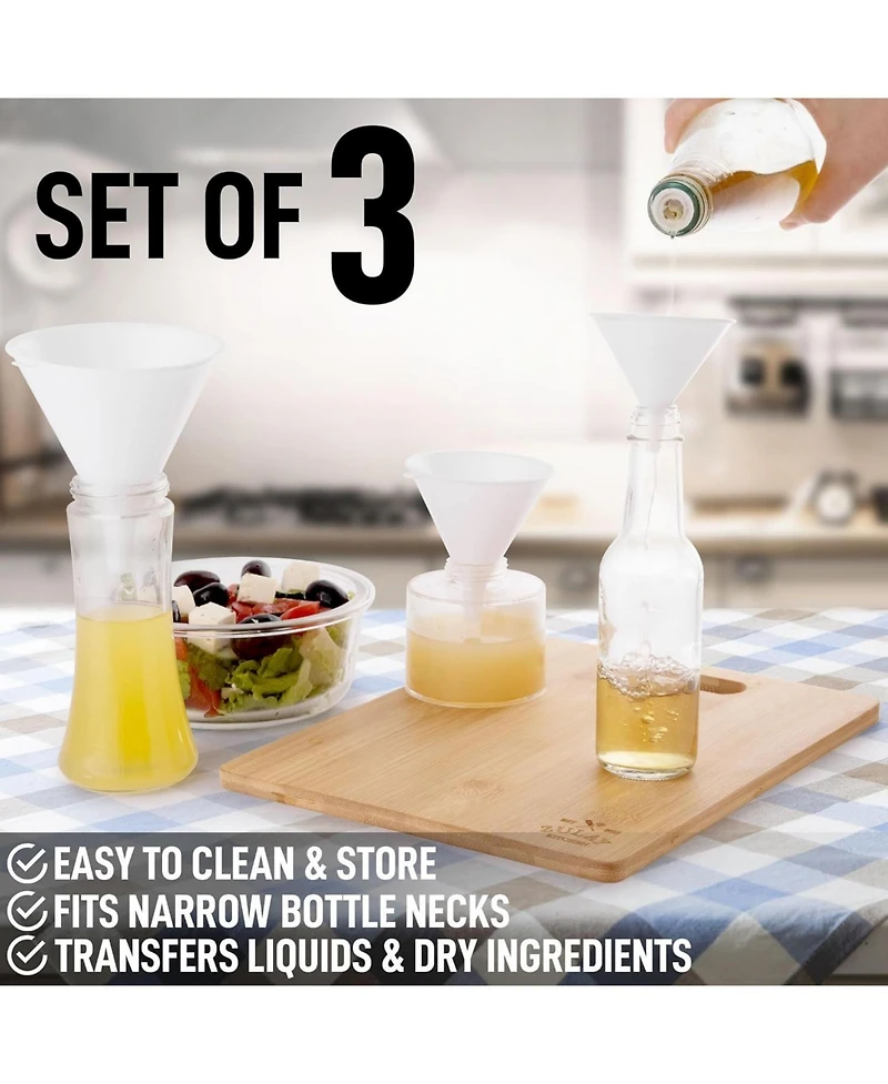 Zulay Kitchen 3-Pieces Plastic Funnel Set - Large, Medium, and Small Kitchen Funnels for Filling Bottles