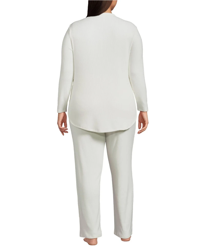 Lands' End Plus Cozy 2 Piece Pajama Set - Long Sleeve Top and Pants