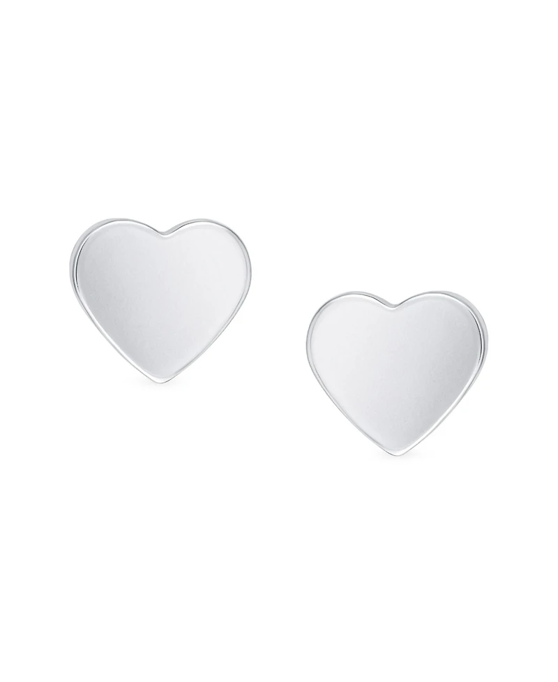 Bling Jewelry Simple Plain Initial Heart Shape Stud Earrings .925 Sterling Silver
