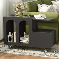 Simplie Fun Mobile End Table with lockable wheels, Cream Style Side Table with Storage Drawer, 11.8inch Narrow Nightstand with Multi-layer Storage, Li