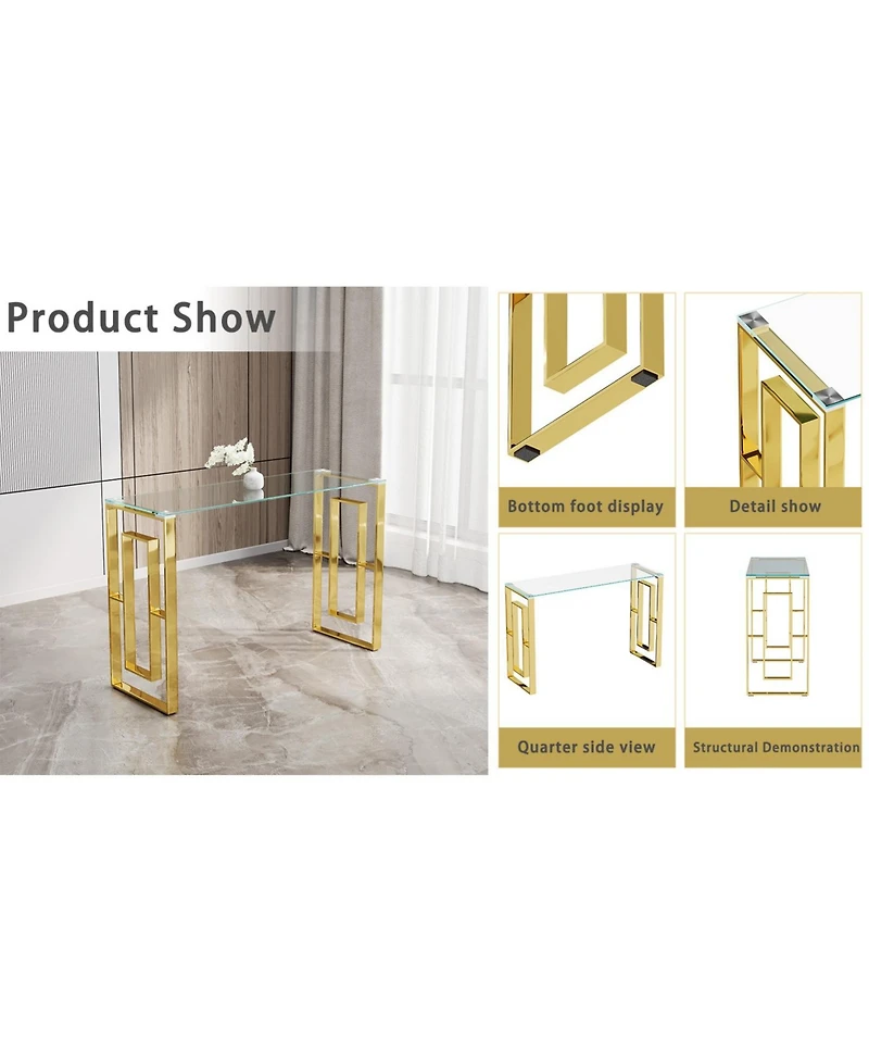 Streamdale Furniture Console Table Stainless Steel Glass, Meal side table Golden Clear bs-02