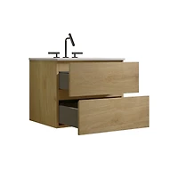 Streamdale 24" Oak Bathroom Vanity Wall Mount, Ceramic Sink, Storage