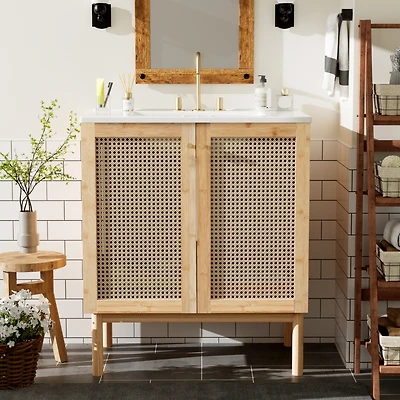 Streamdale Natural Rattan Vanity with Handmade Doors