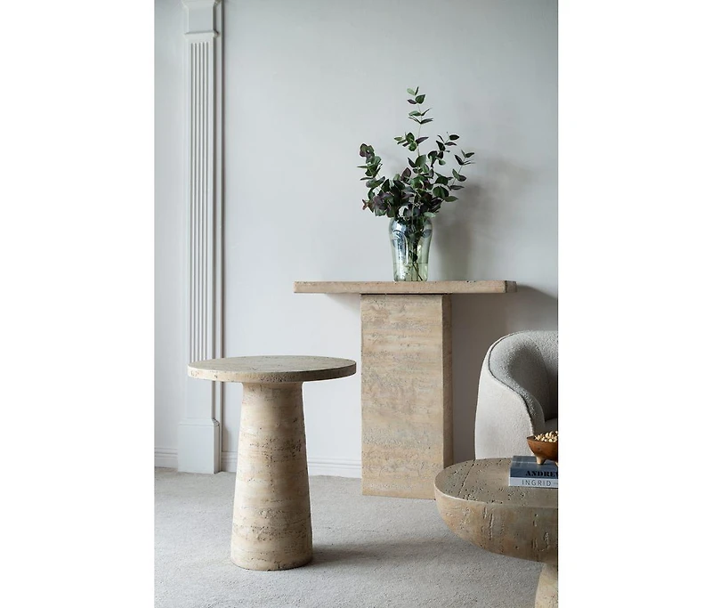 Streamdale Furniture 22x22x25.5" Cream Round Side Table with Pedestal Base