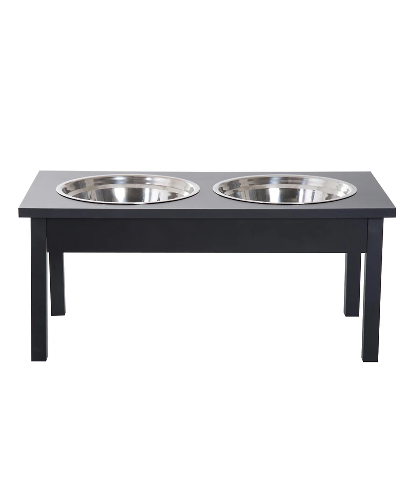 23" Wooden Heavy Duty Dog Food Bowls Pet Elevated Feeding Station -Black