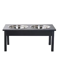 23" Wooden Heavy Duty Dog Food Bowls Pet Elevated Feeding Station -Black