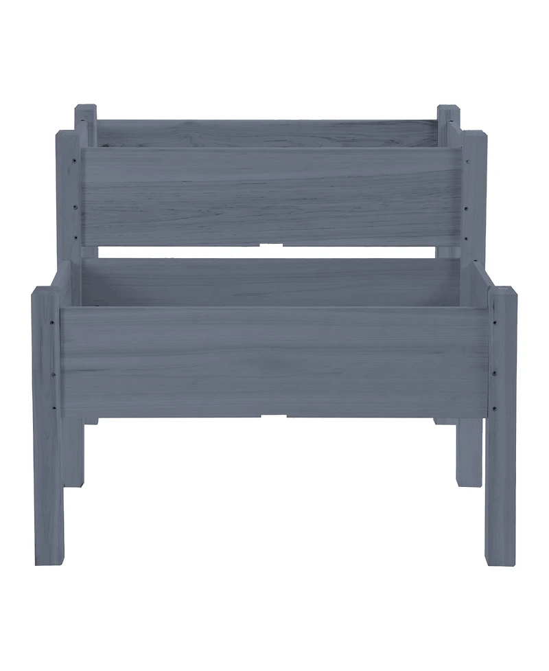 34"x34"x28" Raised Garden Bed, 2-Tier Elevated Wood Planter Box for Backyard, Patio to Grow Vegetables, Herbs, and Flowers, Gray