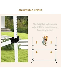 6 Piece Dog Agility Training Equipment for Dog Agility Course with Adjustable Height Jump Bars, Included Carry Bag, & Displacing Top Bar, White