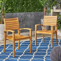 Streamdale Miguel Coastal Acacia Wood Stackable Dining Chairs (Set Of 2)