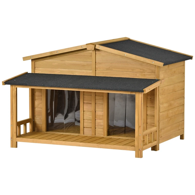 Streamdale Furniture 47.2" Large Wooden Dog House Outdoor, Outdoor & Indoor Dog Crate, Cabin Style, With Porch, 2 Doors