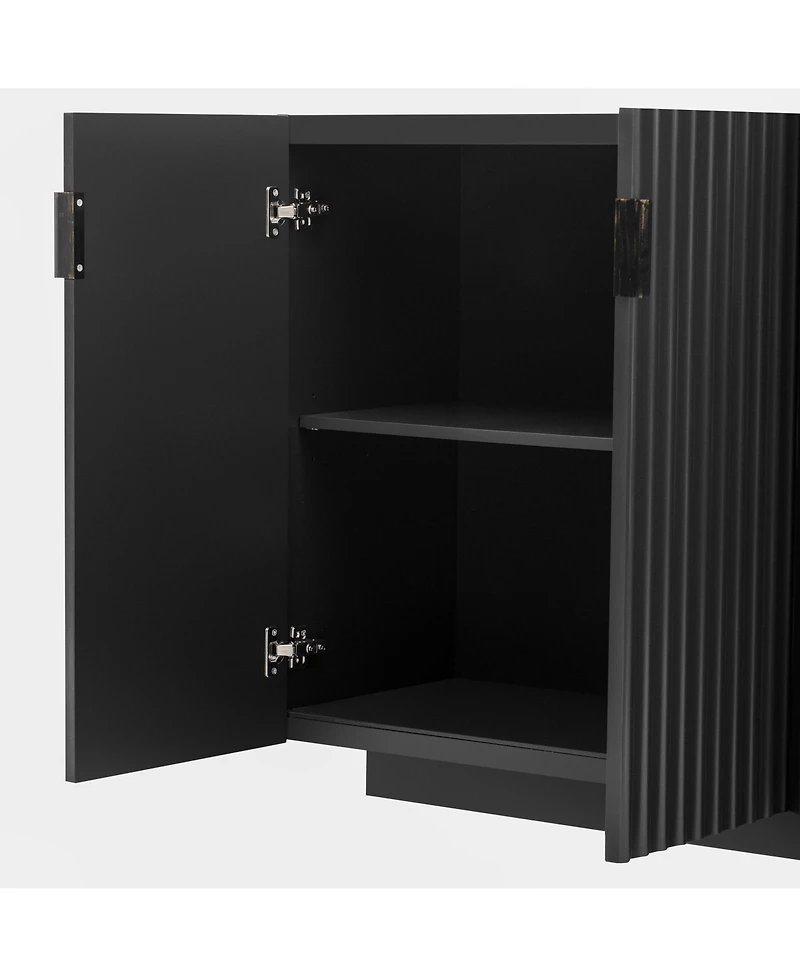 Streamdale Furniture 4 Wavy Doors Ample Storage Space Sideboard with Adjustable Shelves and Retro Copper Handles for Dining Room and Living Room (Blac