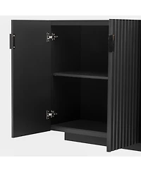 Streamdale Furniture 4 Wavy Doors Ample Storage Space Sideboard with Adjustable Shelves and Retro Copper Handles for Dining Room and Living Room (Blac