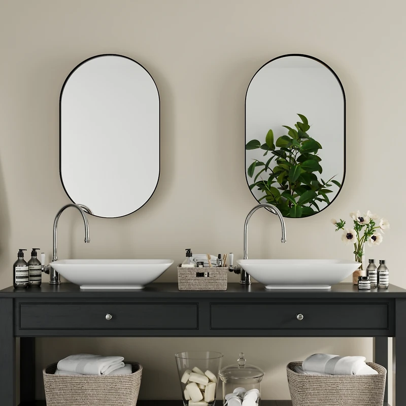 20x34 Inch Oval Recessed Medicine Cabinet, Metal Framed Bathroom Wall Cabinet with Mirror and Adjustable Shelves, Wall Mirror with Storage for Bathroo