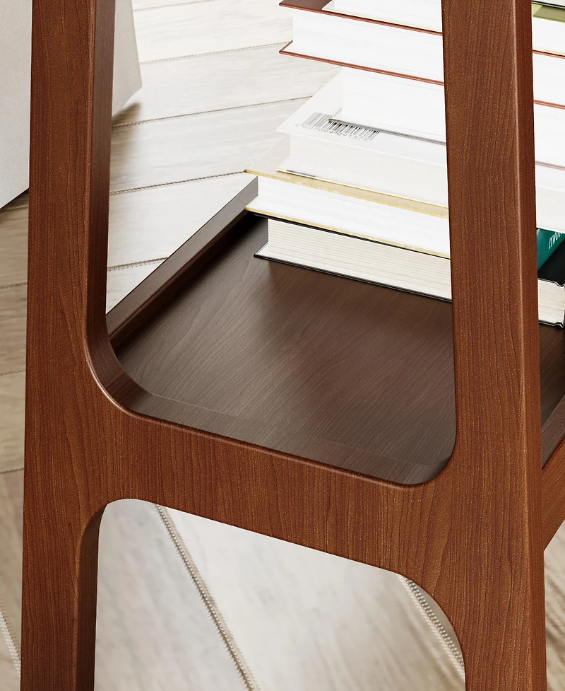 Streamdale Furniture Retro Reddish Brown Narrow Slate Side Table with Storage Shelf, Small End Table for Living Room Bedroom Small Spaces Entryway Far