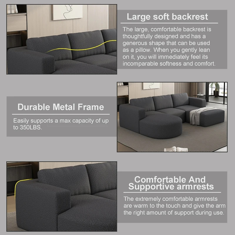 Streamdale Furniture 104.3270.86 Modular Sectional Sofa Sleeper Couch, Sectional Sofa with Chaise and Ottoman, Convertible U Shaped Modular Sofa Set.