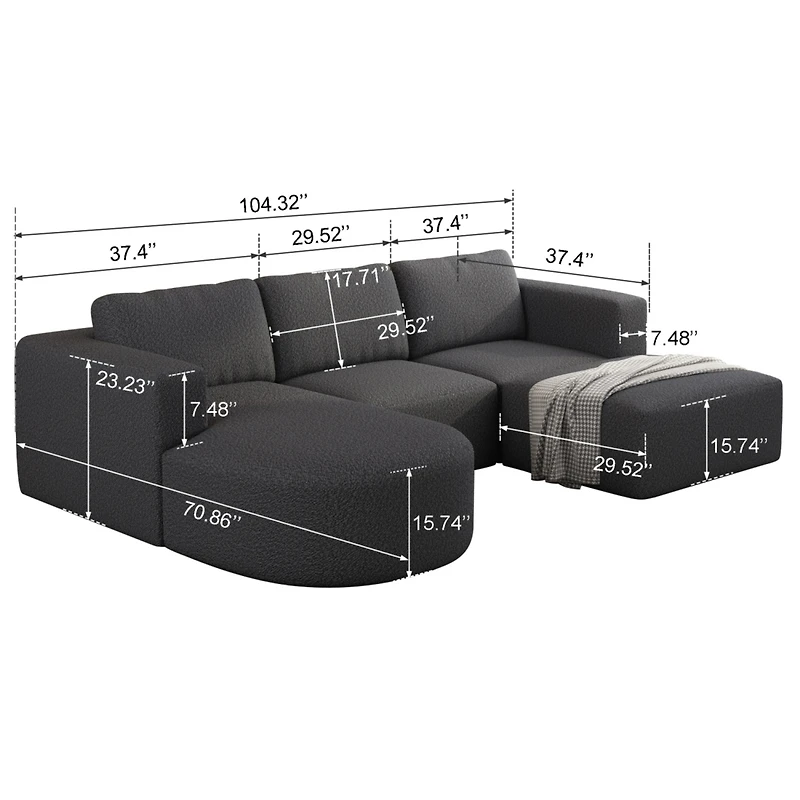 Streamdale Furniture 104.3270.86 Modular Sectional Sofa Sleeper Couch, Sectional Sofa with Chaise and Ottoman, Convertible U Shaped Modular Sofa Set.