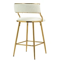 Streamdale Furniture (Set of 2) 26" Counter height bar stools Corduroy kitchen island counter bar stool with back, golden chromed base and footrest (B