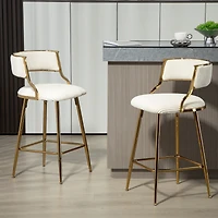 Streamdale Furniture (Set of 2) 26" Counter height bar stools Corduroy kitchen island counter bar stool with back, golden chromed base and footrest (B