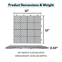 12 x 12 Inch Gray Interlocking Deck Tiles Plastic Waterproof Outdoor All Weather Anti-slip Bathroom Shower Balcony Porch Strong Weight Capacity Upto 6