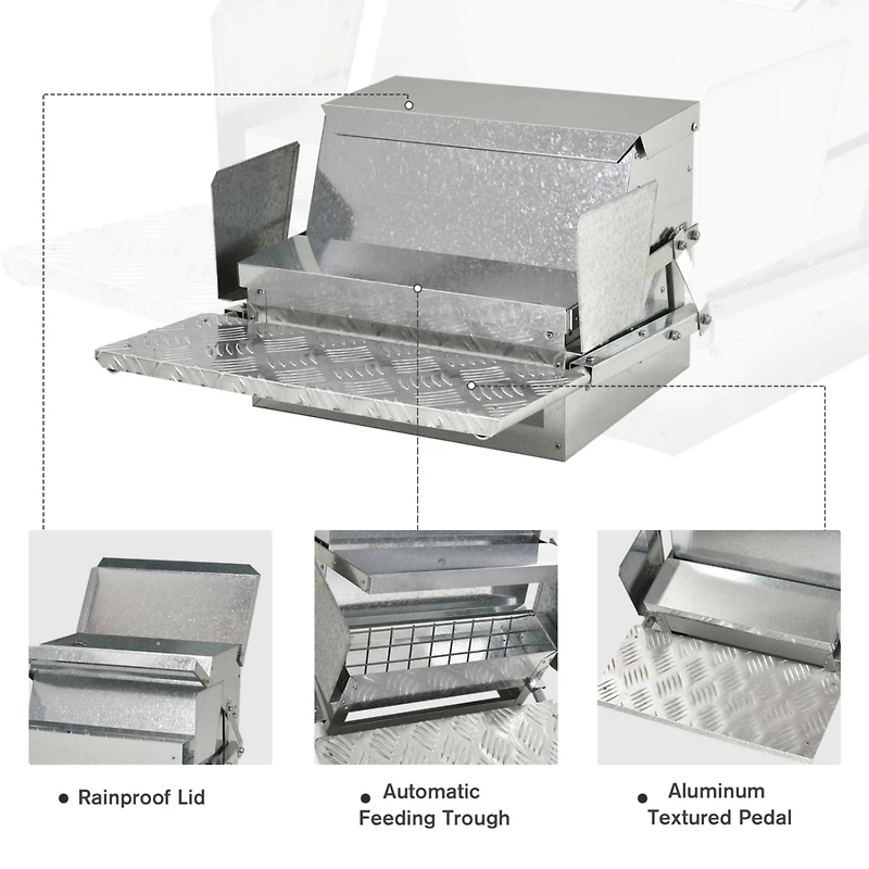 25 lbs Capacity Automatic Chicken Poultry Feeder with a Galvanized Steel and Aluminium Build, Weatherproof Design
