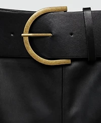 Mango Women's Leather Effect Midi Skirt