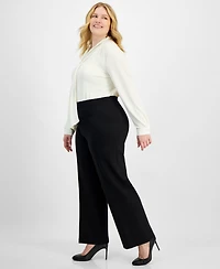 Anne Klein Plus Compression Pull-On Wide-Leg Trousers