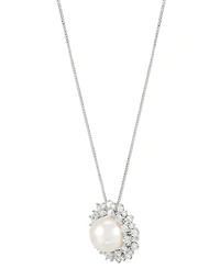 Grown With Love Cultured Freshwater Pearl (8mm) & Lab Grown Diamond (3/4 ct. t.w.) Double Halo 18" Pendant Necklace in 14k White Gold