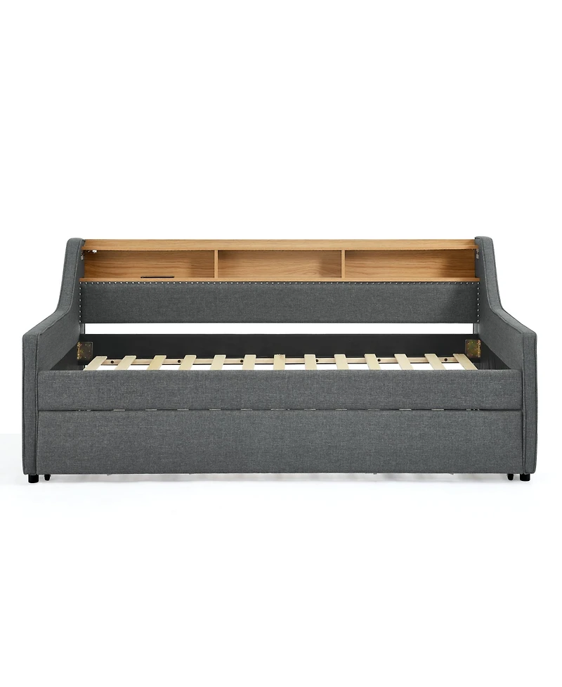 Streamdale Adjustable Linen Sofa Bed with Led Lights and Storage