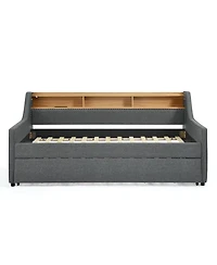 Streamdale Adjustable Linen Sofa Bed with Led Lights and Storage