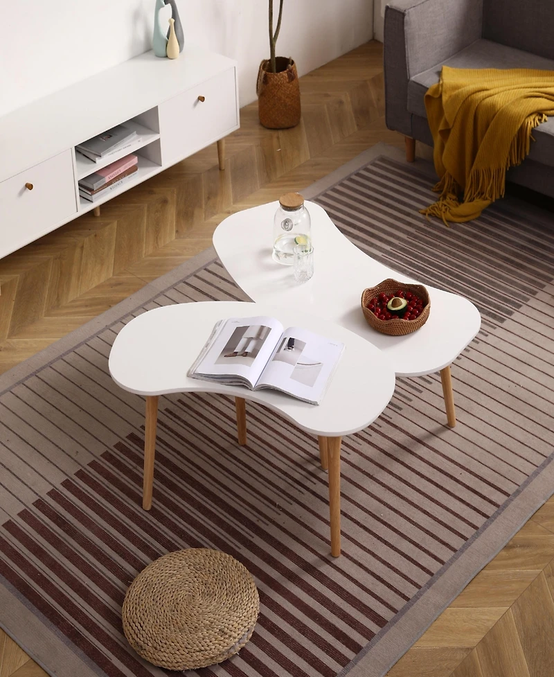 Streamdale Furniture Nut Shape Coffee Table with Solid Wood Legs, 35x21 Inches