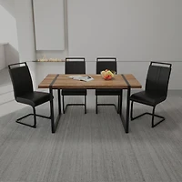 Streamdale Furniture 59" Rural Industrial Rectangular Mdf Wood Color Dining Table Set and Pu Armless Dining Chair Set 4. Kitchen Black Metal Table Leg
