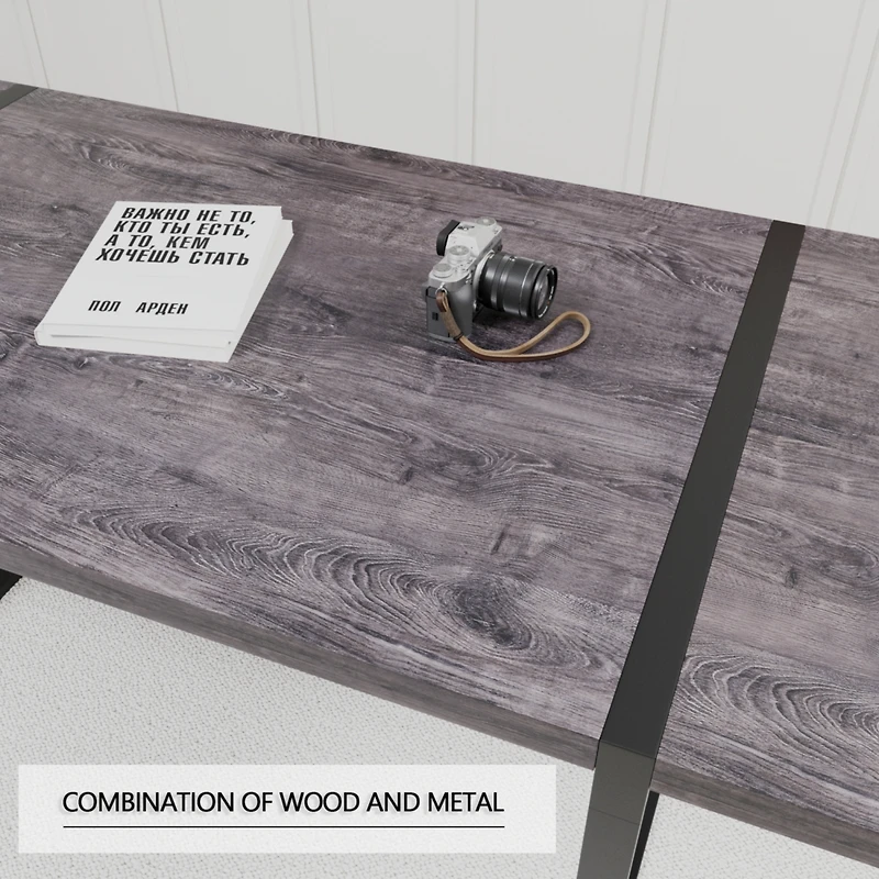 Streamdale Furniture 59" Rural Industrial Rectangular Mdf Black Dining Table Set and Pu Armless Dining Chair Set, 6 pieces. Kitchen Black Metal Table