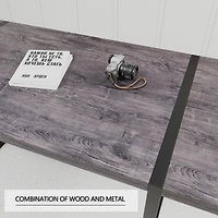 Streamdale Furniture 59" Rural Industrial Rectangular Mdf Black Dining Table Set and Pu Armless Dining Chair Set, 6 pieces. Kitchen Black Metal Table