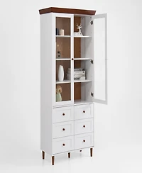 Streamdale Furniture White Mdf Display Storage Cabinet, Tall Kitchen Pantry Cabinets with Glass Doors and Adjustable Shelves, Freestanding Storage Cup