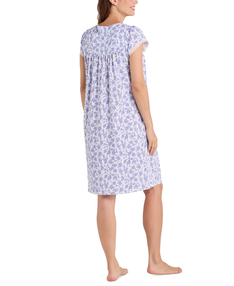 Miss Elaine Plus Size Diamond-Yoke Lace-Trim Nightgown